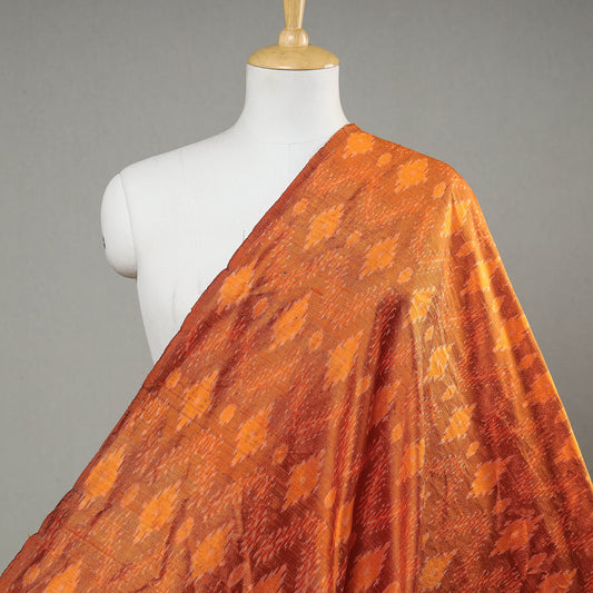 Orange Patterned Raw Silk Pochampally Double Ikat Pure Handwoven Fabric