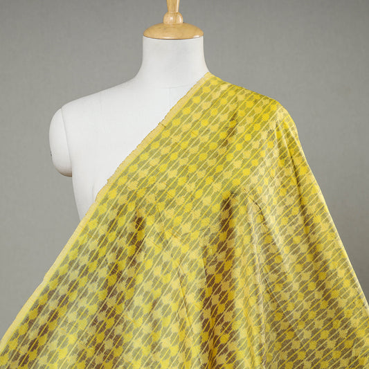 Yellow - Raw Silk Pochampally Double Ikat Pure Handwoven Fabric