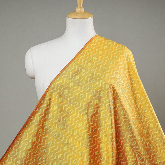 Yellowish Chevrons Raw Silk Pochampally Double Ikat Pure Handwoven Fabric