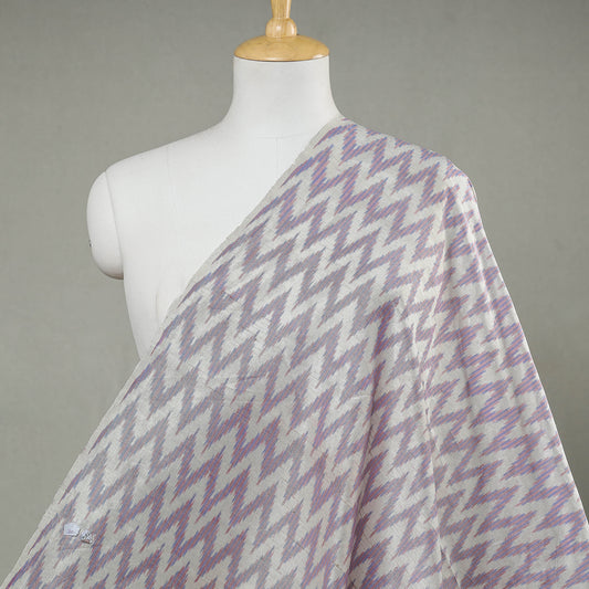 White - Raw Silk Pochampally Double Ikat Pure Handwoven Fabric