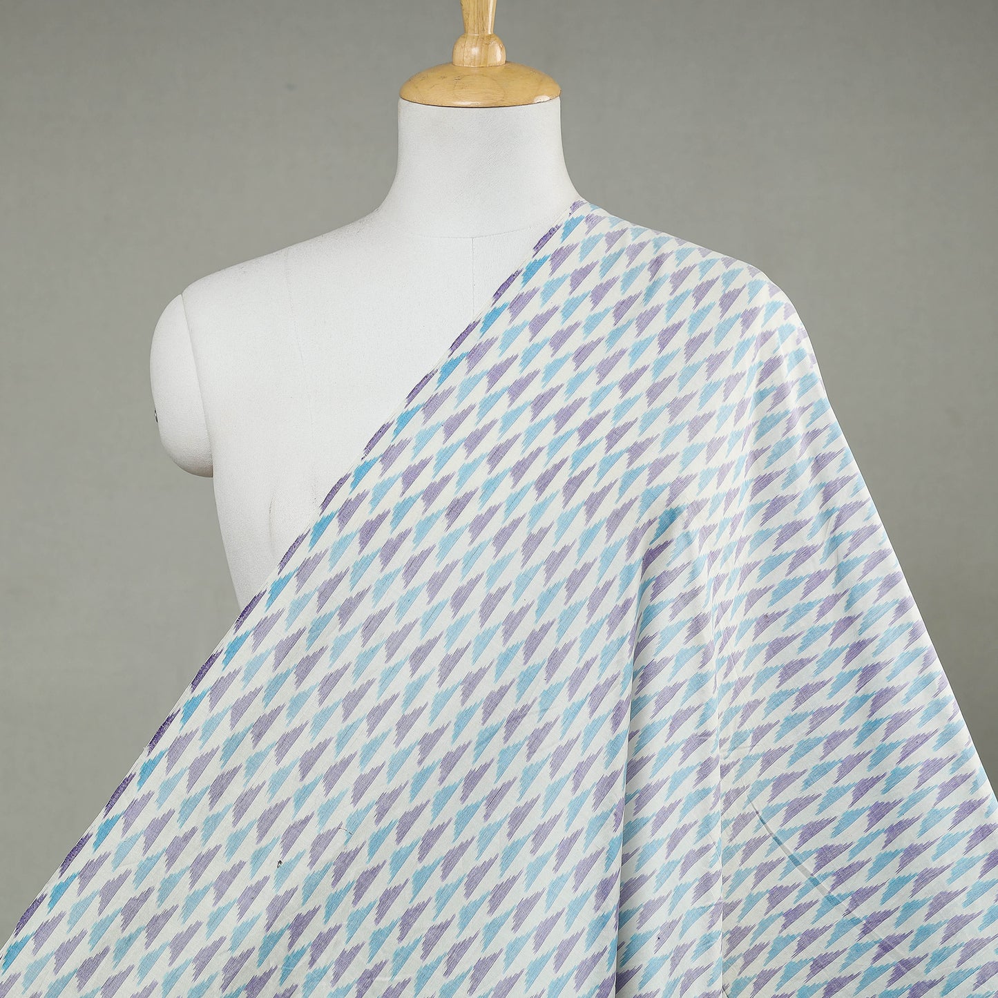 White With Tiny Mountain Bootis Pochampally Woven Ikat Handloom Silk Cotton Fabric