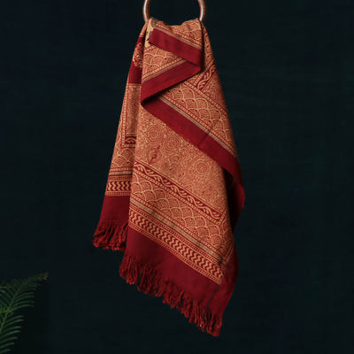 Red - Bagh Block Printed Pure Handloom Cotton Towel