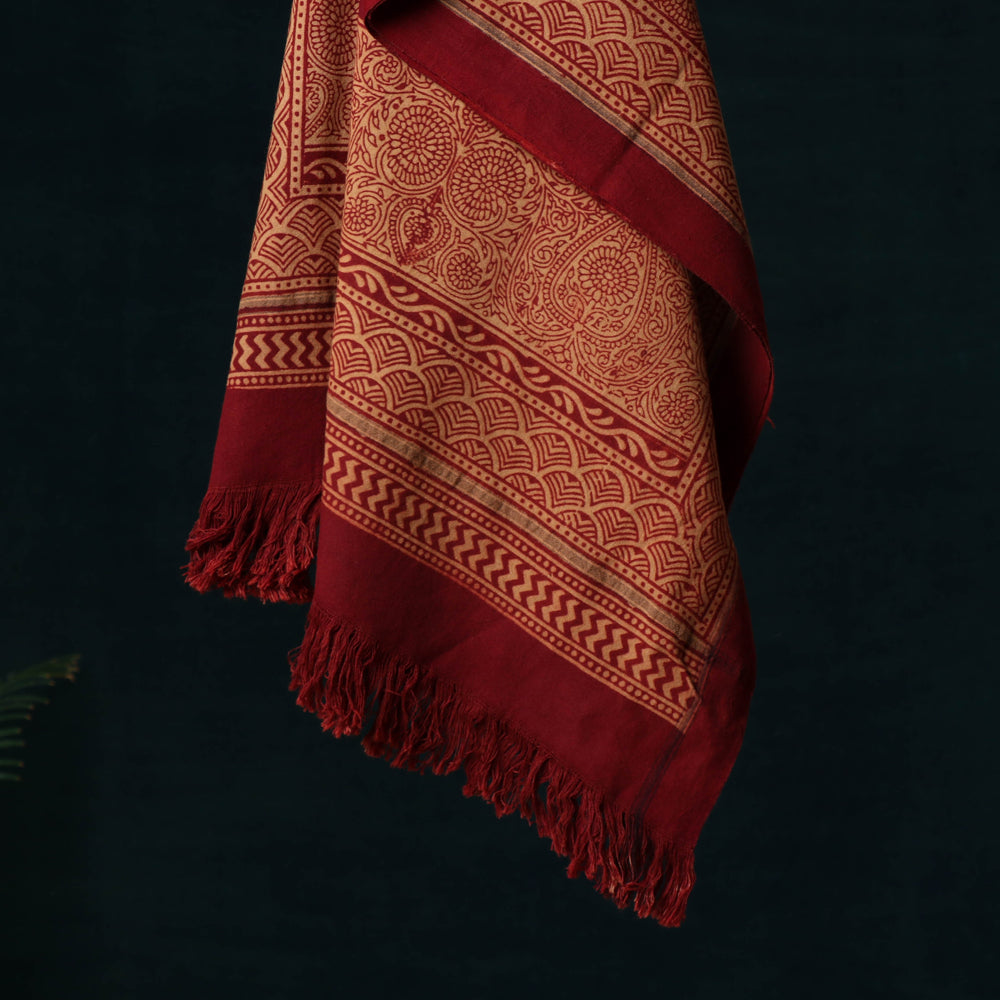 Red - Bagh Block Printed Pure Handloom Cotton Towel