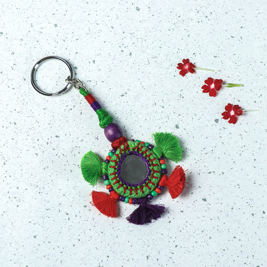 Handmade Patwa Mirror & Threadwork Keychain by Kailash Patwa