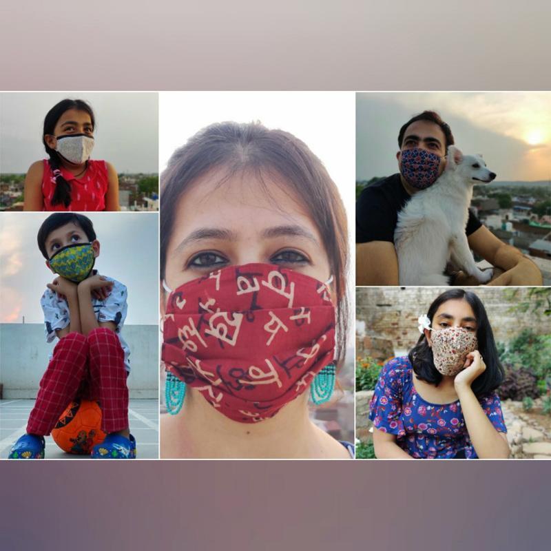 Ajrakh Block Printed Cotton 3 Layer Maska Snug Fit Face Cover