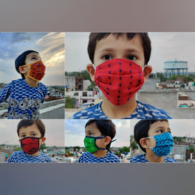  Hand Embroidered Applique Work Cotton 3 Layer Kids Face Cover 