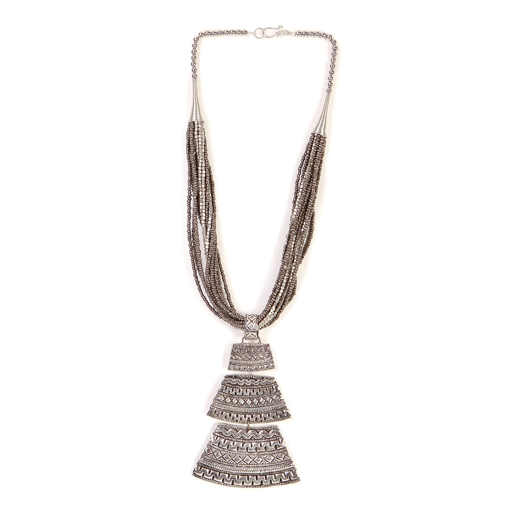 silver beadwork necklace