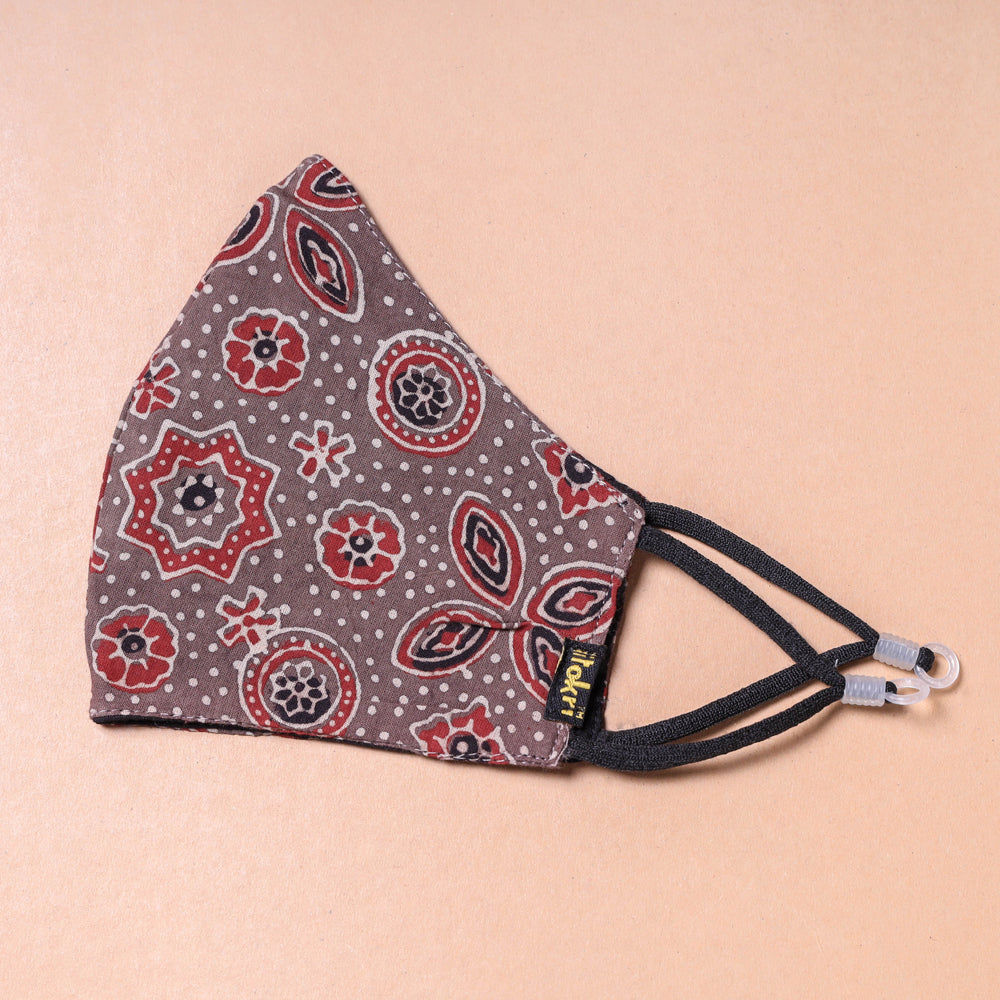 Ajrakh Block Printed Cotton 3 Layer Snug Fit Face Cover 