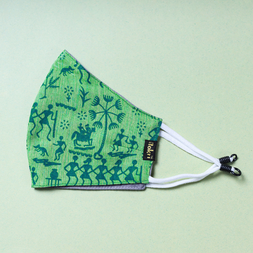  Jacquard  Block Printed Cotton 3 Layer Snug Fit Face Cover 