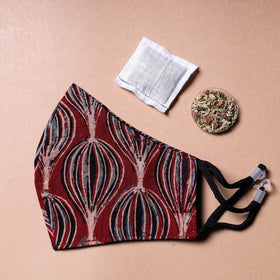  Ajrakh Block Printed Cotton 3 Layer Snug Fit Face Cover with Herb Pocket 