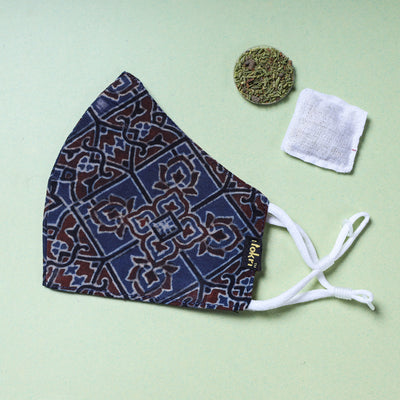 Herb Pocket Ajrakh Block Printed Cotton 3 Layer Snug Fit Face Cover