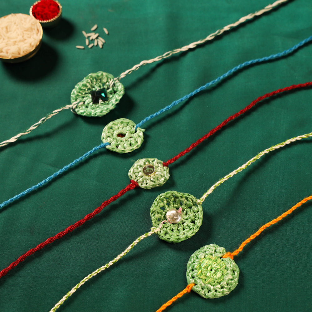 Assorted - Handmade Upcycled Weave Rakhi by Khamir (Set of 5)