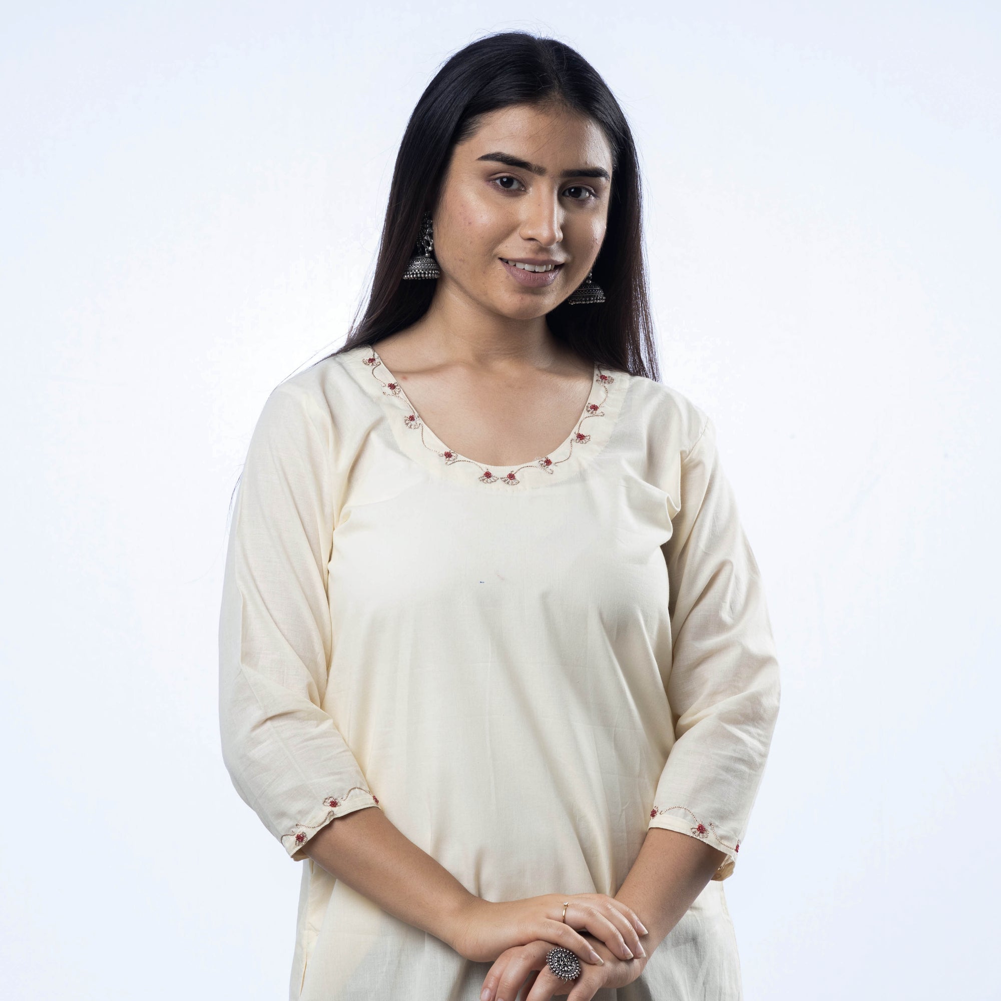 Hand Embroidered Cotton Long Kurta for Women