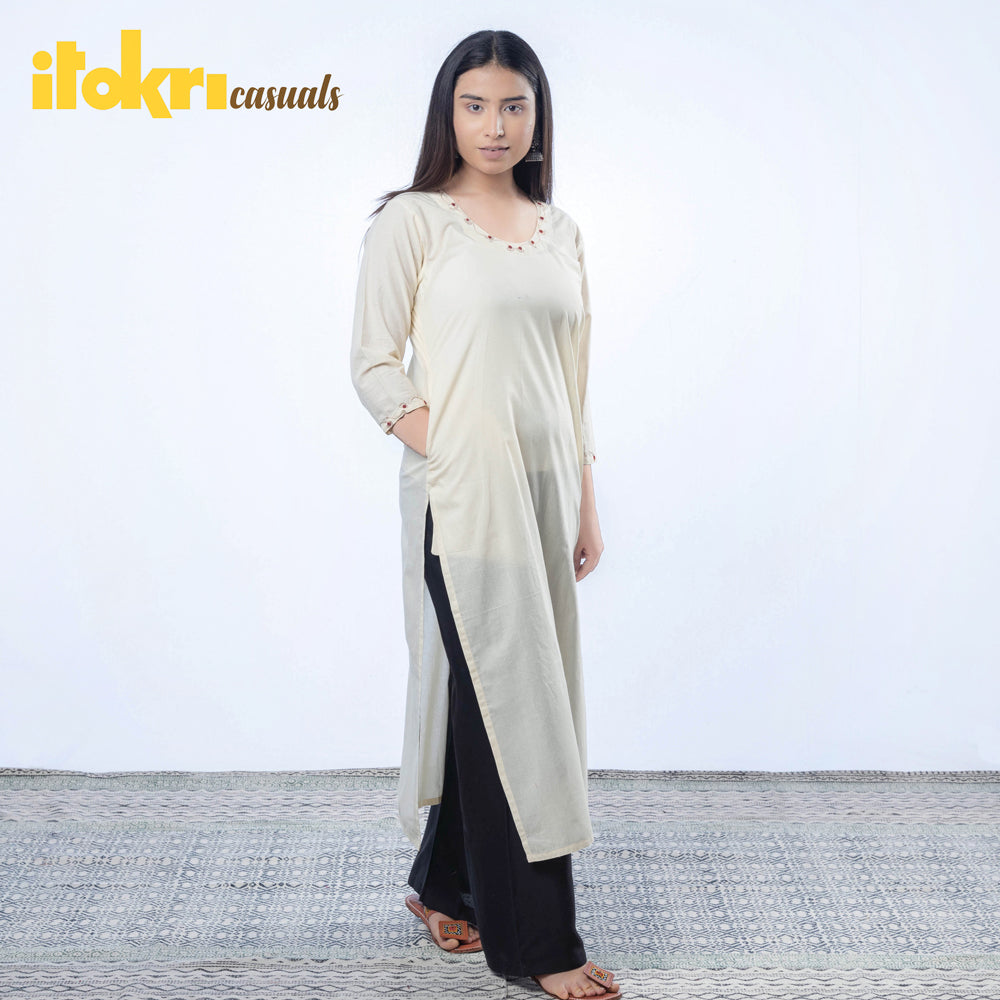 Hand Embroidered Cotton Long Kurta for Women