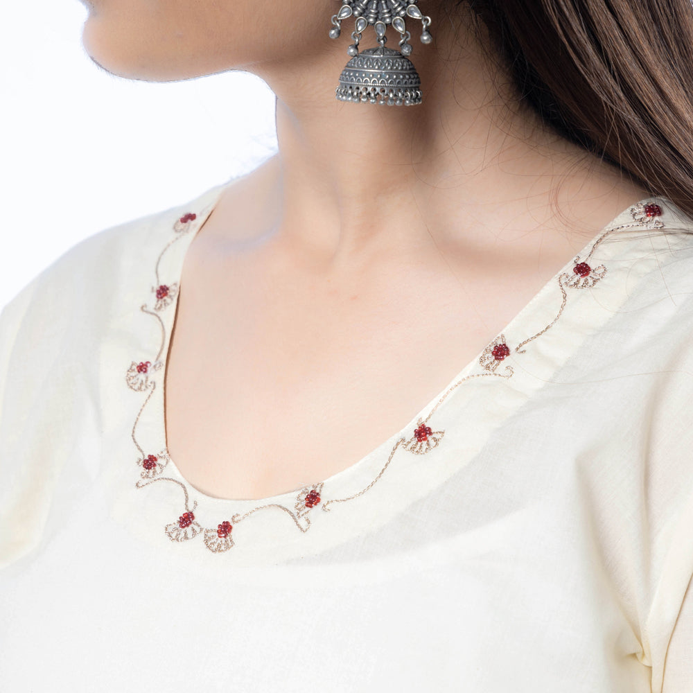 Hand Embroidered Cotton Long Kurta for Women