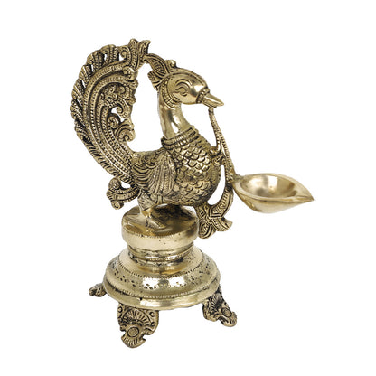 Brass Metal Handcrafted Bird Lamp Diya (8.3 x 4.1 in)
