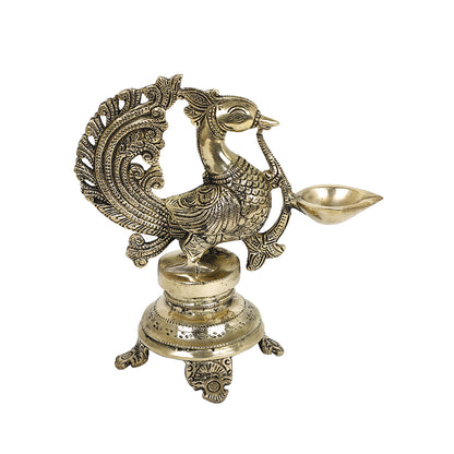 Brass Metal Handcrafted Bird Lamp Diya (8.3 x 4.1 in)