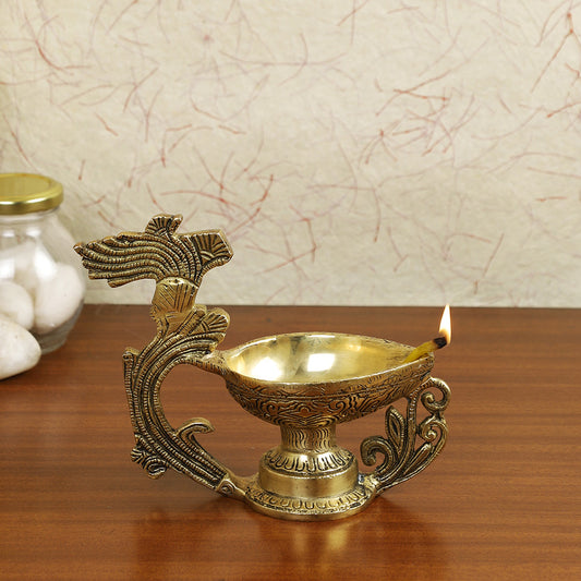 Brass Metal Handcrafted Antique Cup Diya (6.6 x 3.1 in)