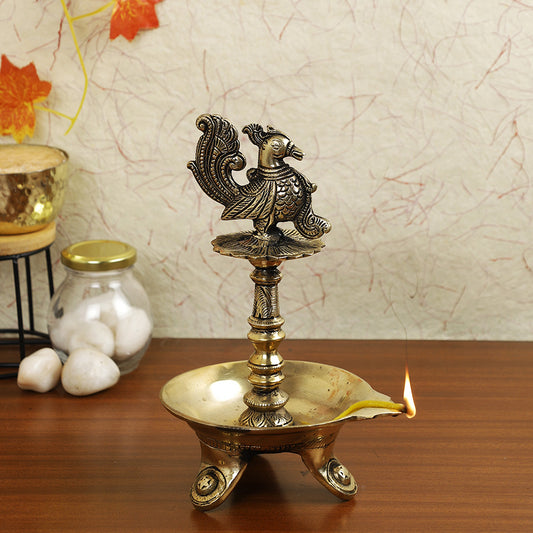 Brass Metal Handcrafted Bird Lamp Diya (6 x 5.1 in)