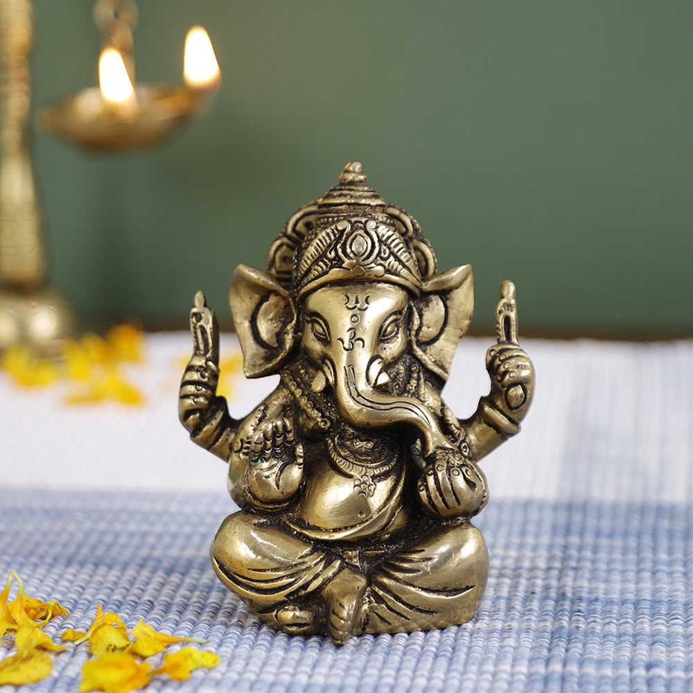 Brass Metal Handcrafted Lord Ganesha (2 x 3 in)