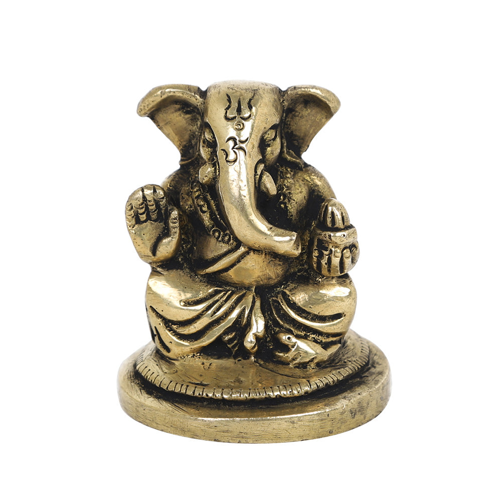 Brass Metal Handcrafted 2 Hands Lord Ganesha (1.7 x 1.7 in)