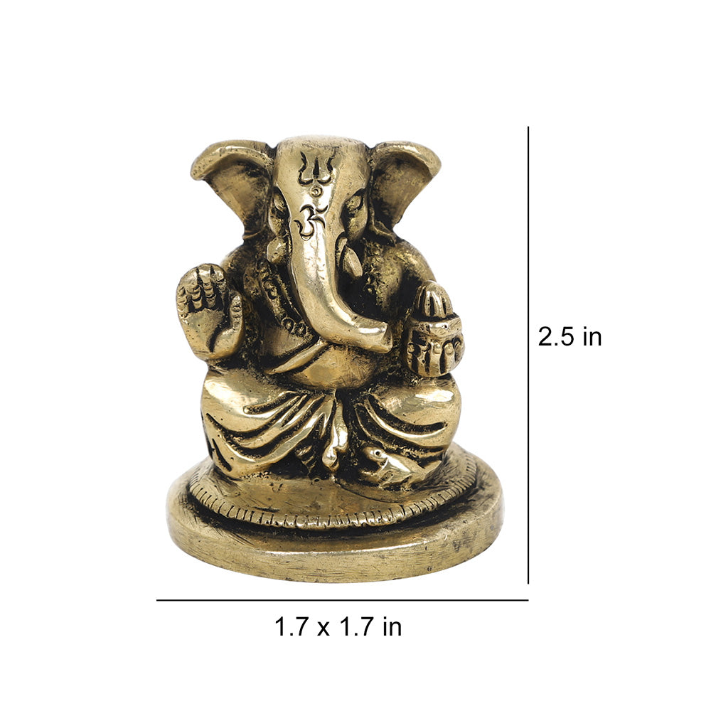 Brass Metal Handcrafted 2 Hands Lord Ganesha (1.7 x 1.7 in)