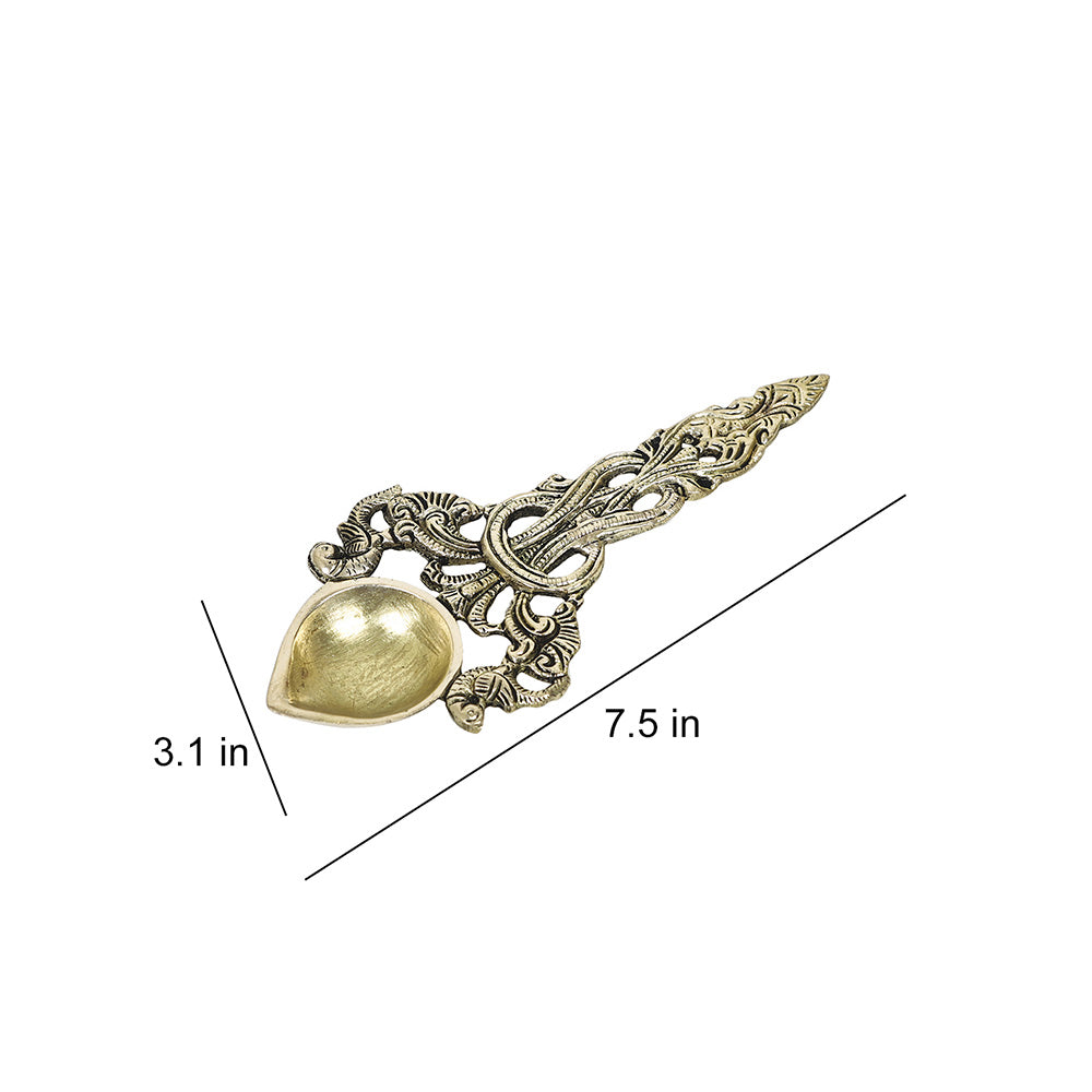 Brass Metal Handcrafted Aarti Diya Spoon (7.5 x 3.1 in)