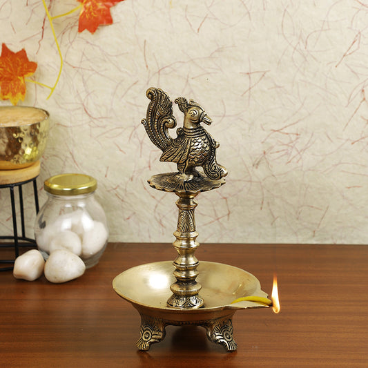 Brass Metal Handcrafted Bird Lamp Diya (6.2 x 5.2 in)