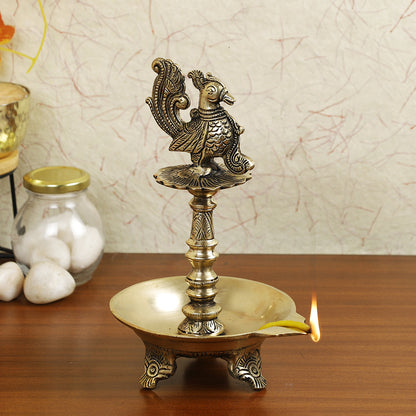 Brass Metal Handcrafted Bird Lamp Diya (6.2 x 5.2 in)