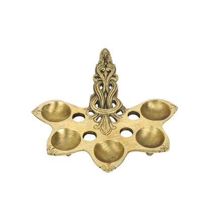 Brass Metal Handcrafted Aarti Pancham Diya Spoon (7.6 x 6.1 in)