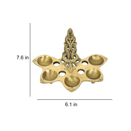 Brass Metal Handcrafted Aarti Pancham Diya Spoon (7.6 x 6.1 in)
