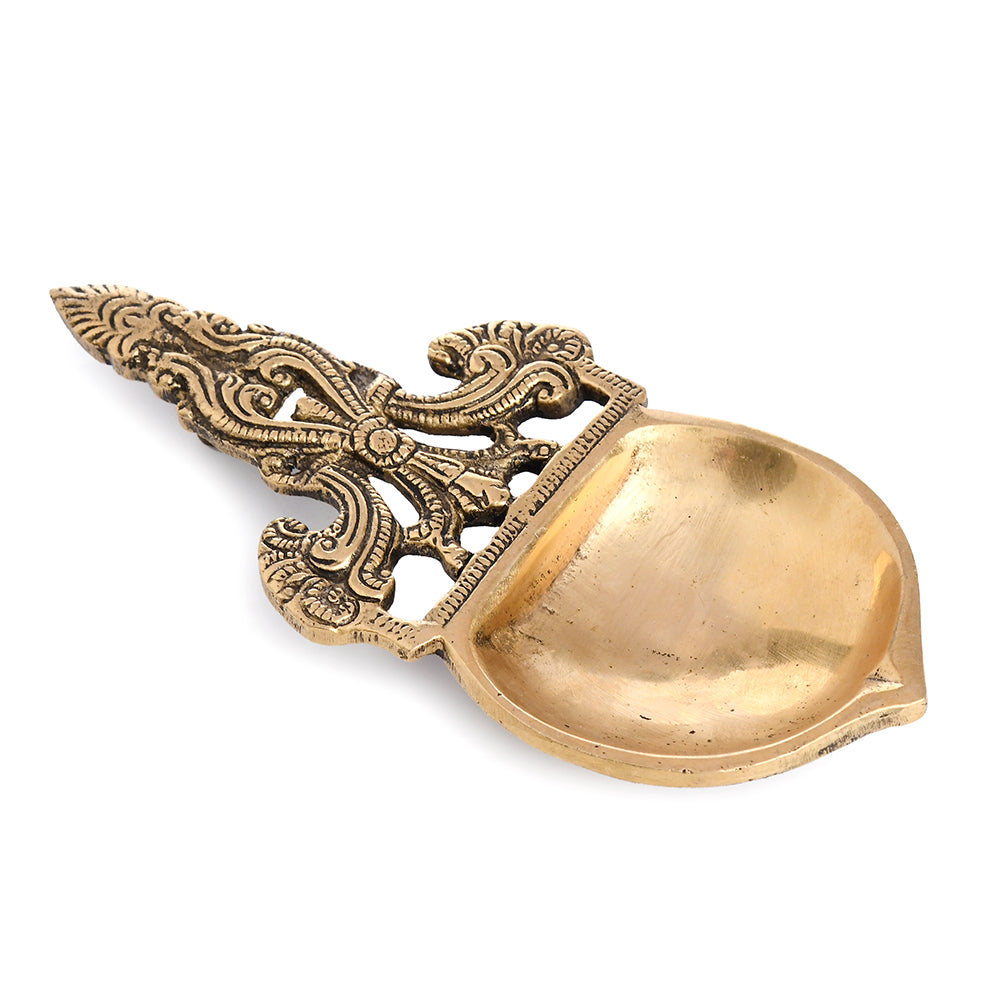 Brass Metal Handcrafted Aarti Diya Spoon (6 x 2.6 in)