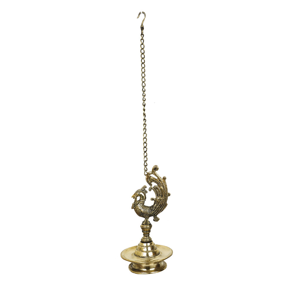 Brass Metal Handcrafted Bird Chain Hanging Diya (26.4 x 5.5 in)