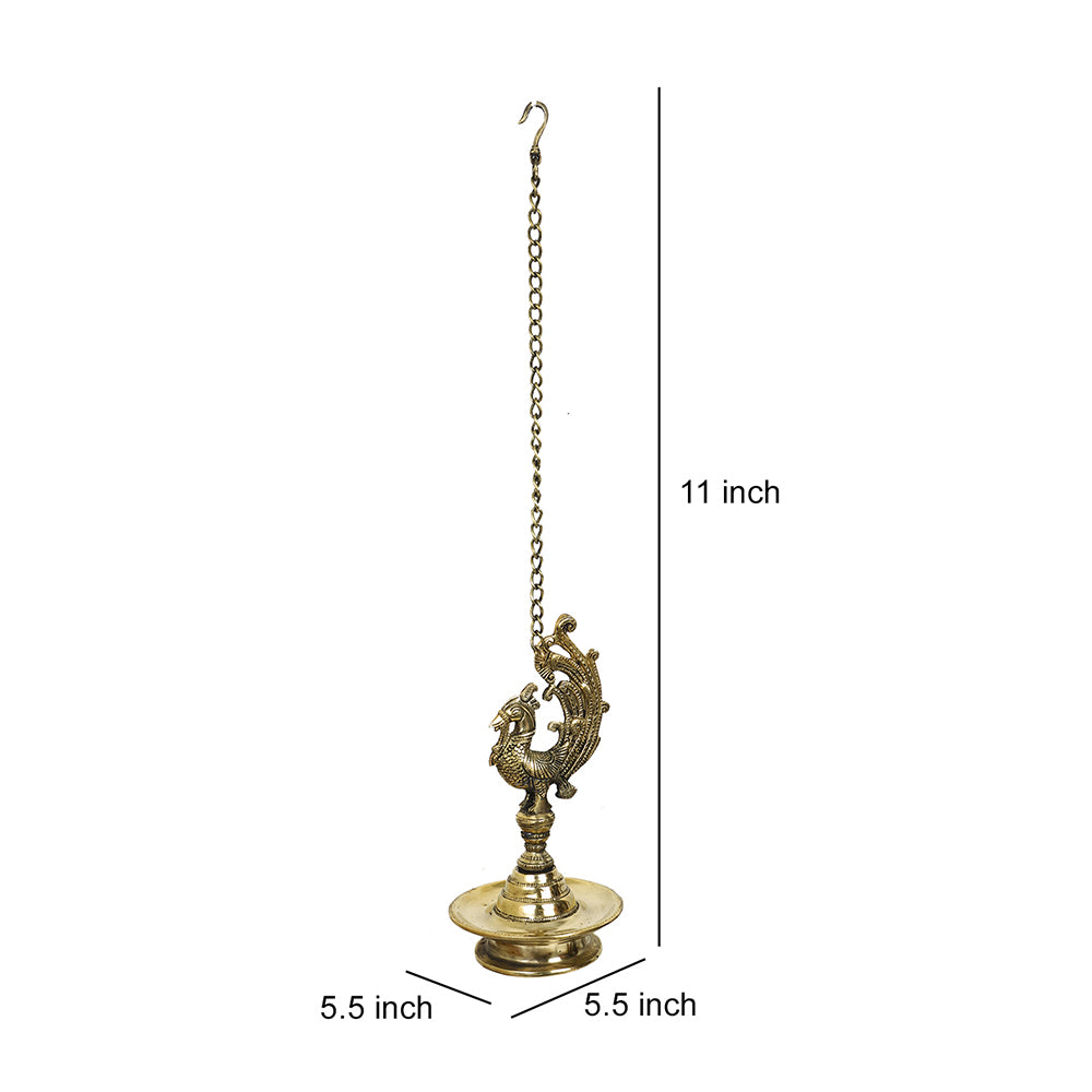 Brass Metal Handcrafted Bird Chain Hanging Diya (26.4 x 5.5 in)