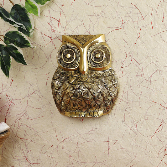 Brass Metal Handcrafted Owl Face Wall Hanging (5.7 x 7 in)