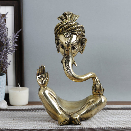 Brass Metal Handcrafted Turban Lord Ganesha (4.2 x 6.2 in)
