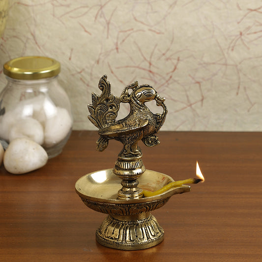 Brass Metal Handcrafted Bird Lamp Diya (4 x 3.2 in)