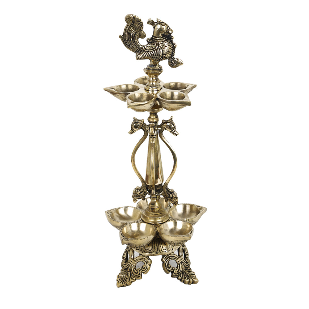 Brass Metal Handcrafted Bird Pancham Diyas Lamp (6.2 x 6.2 in)