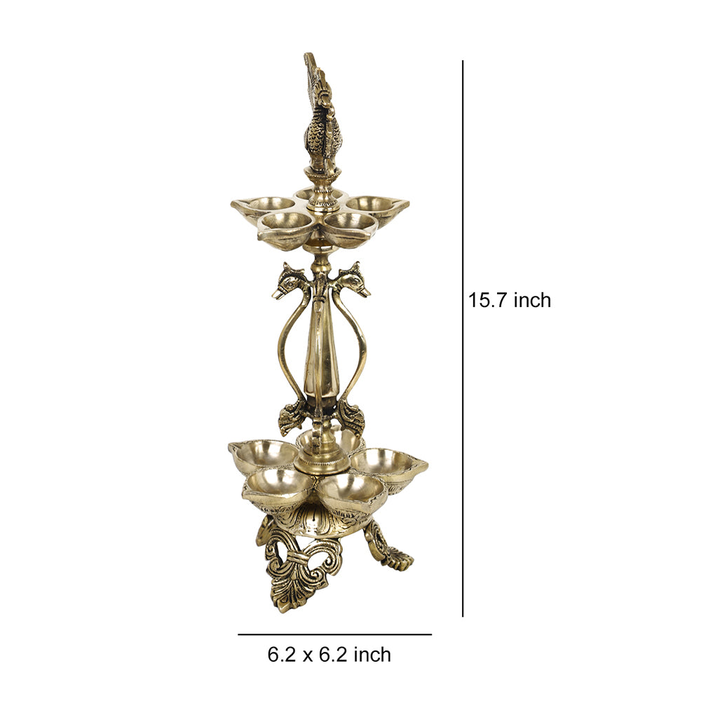 Brass Metal Handcrafted Bird Pancham Diyas Lamp (6.2 x 6.2 in)