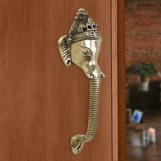 Brass Metal Handcrafted Ganesha Door Handle (9.7 x 4.2 in)
