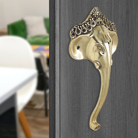 Brass Metal Handcrafted Ganesha Door Handle (10.2 x 5.2 in)