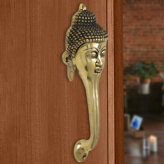 Brass Metal Handcrafted Buddha Door Handle (9.5 x 3.2 in)