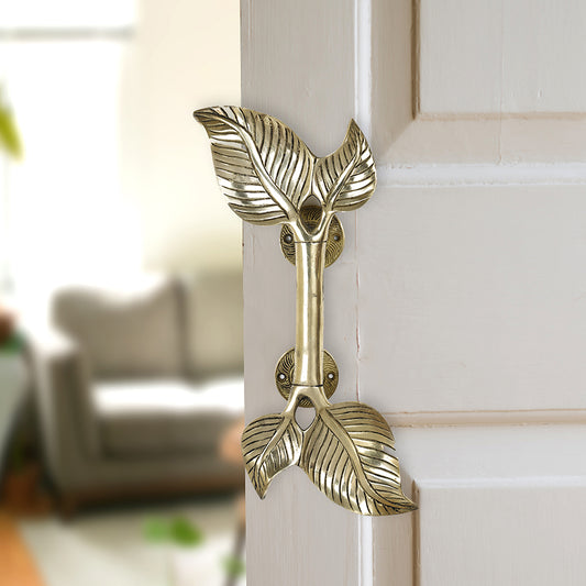 Brass Metal Handcrafted Leaf Door Handle (11 x 4.6 in)
