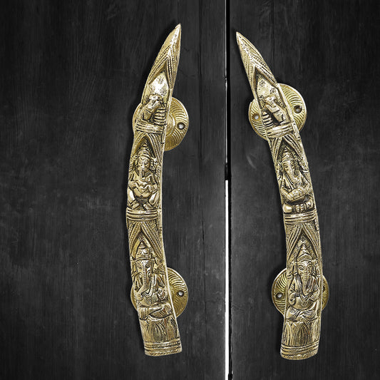Brass Metal Handcrafted Ganesha Door Handle Pair (10.6 x 2.2 in)