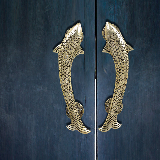 Brass Metal Handcrafted Fish Door Handle Pair (11.5 x 3.2 in)