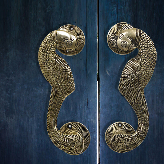 Brass Metal Handcrafted Bird Door Handle Pair (7.2 x 1.7 in)