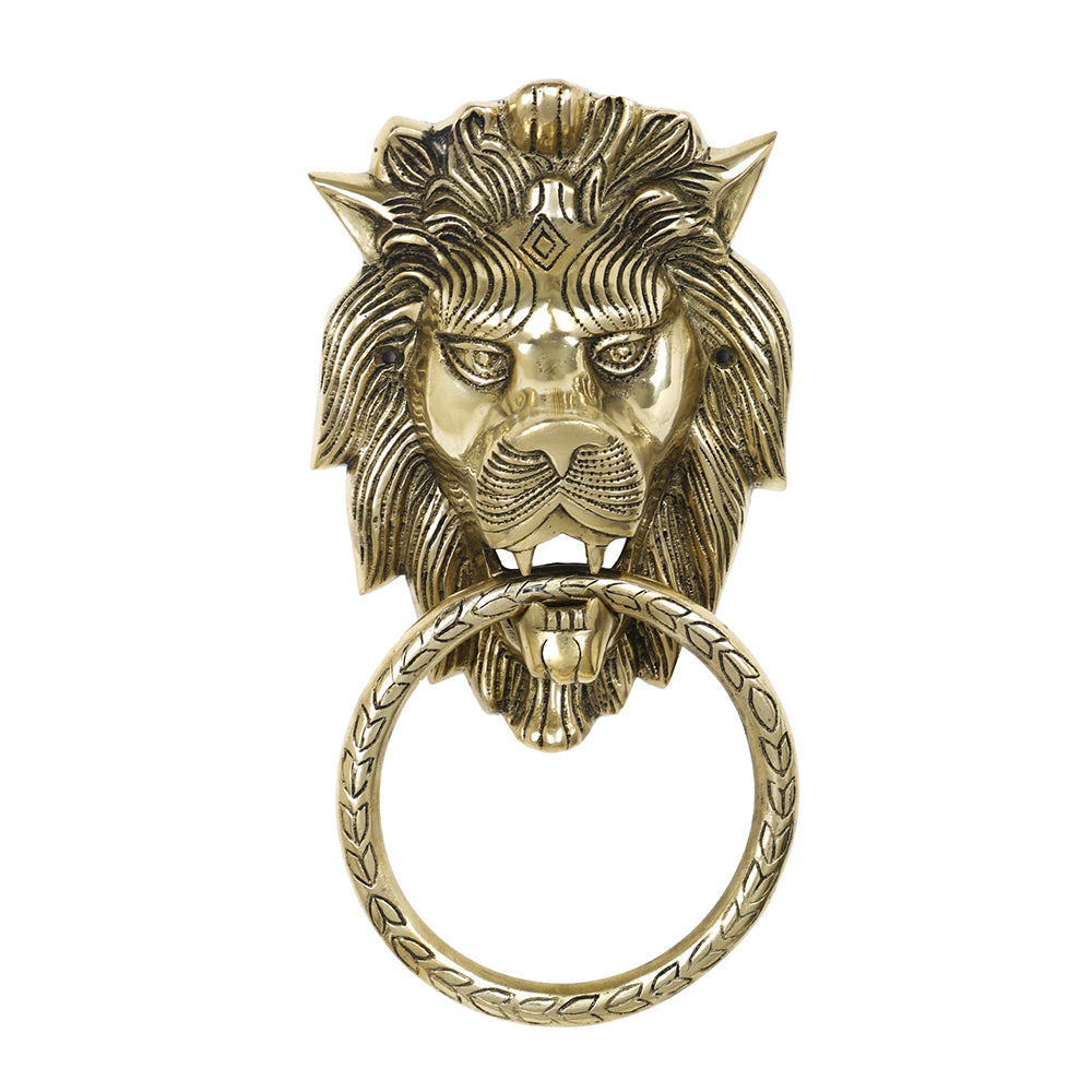 Brass Metal Handcrafted Lion Door Knocker (9.5 x 7 in)