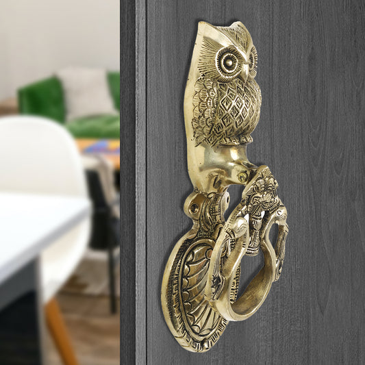 Brass Metal Handcrafted Owl Door Knocker (9 x 3.5 in)