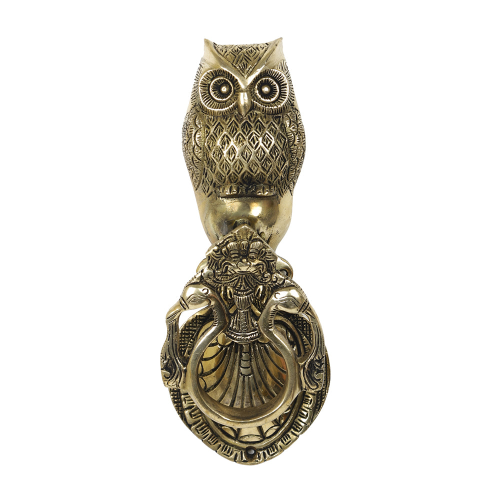 Brass Metal Handcrafted Owl Door Knocker (9 x 3.5 in)