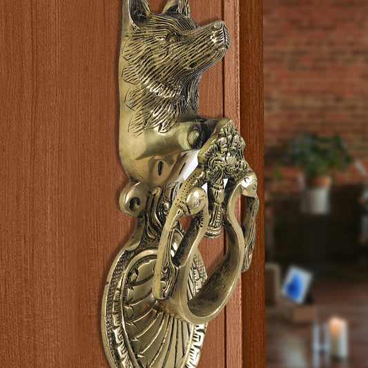 Brass Metal Handcrafted Dog Door Knocker (8.7 x 3.5 in)